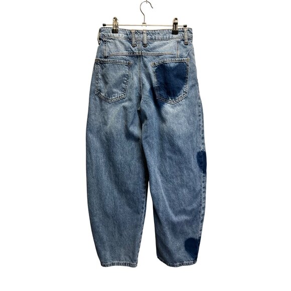 Forever 21 Womens Barrel Fit Heart Print Jeans Size 24 Light Blue Denim Casual - Picture 2 of 6